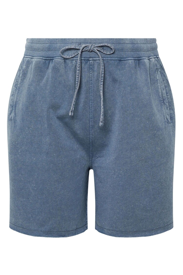 Yours Curve Blue Acid Wash Sweat 100% Cotton Shorts - Image 1 of 1