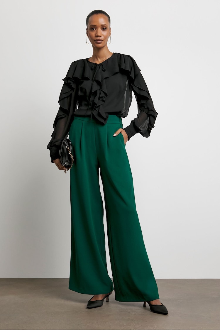 Joanna Hope Green Pleated Wide Leg Trousers - Image 1 of 1