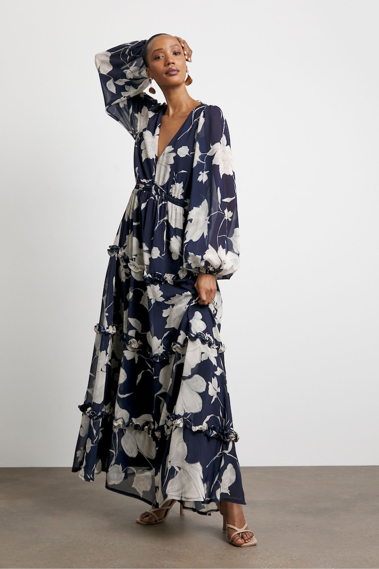 Joanna Hope Blue Romantic Ruffle Dress - Image 1 of 1