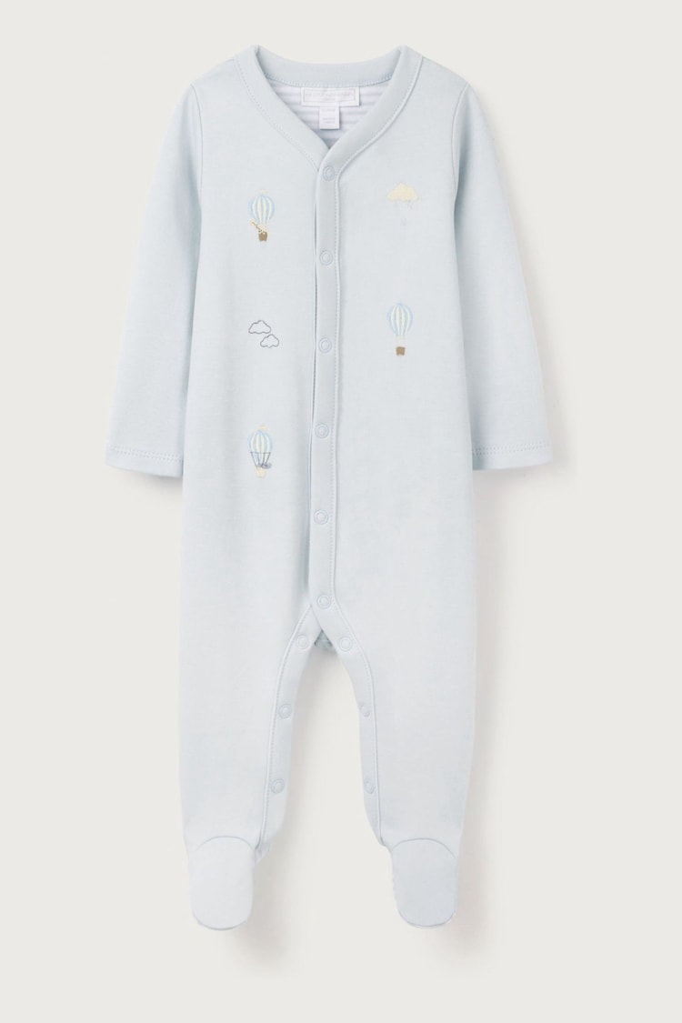 The White Company Blue 100% Cotton Up In The Air Embroidered Sleepsuit - Image 1 of 1