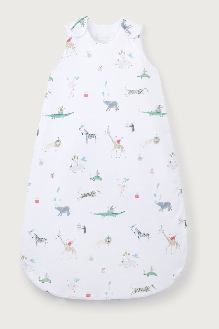 The White Company Party Animals Print Reversible White Sleeping Bag 2.5 Tog - Image 1 of 1