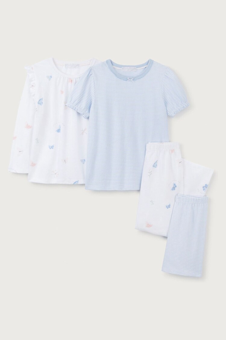 The White Company Slim Fit 100% Cotton Butterfly And Stripe White Pyjamas Set Of 2 - Изображение 1 из 1