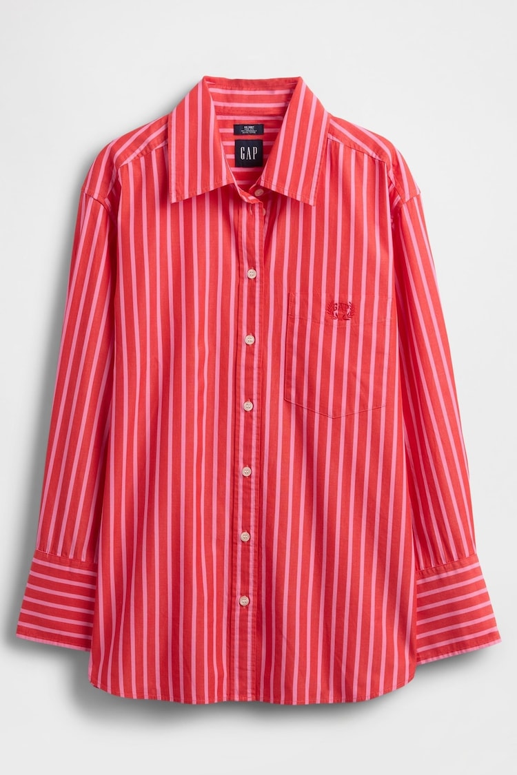 Gap Red Cotton Poplin Striped Oversized Shirt - Image 1 of 1