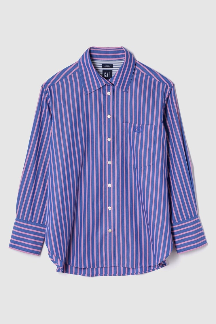 Gap Blue/Pink Cotton Poplin Striped Oversized Shirt - Image 1 of 1