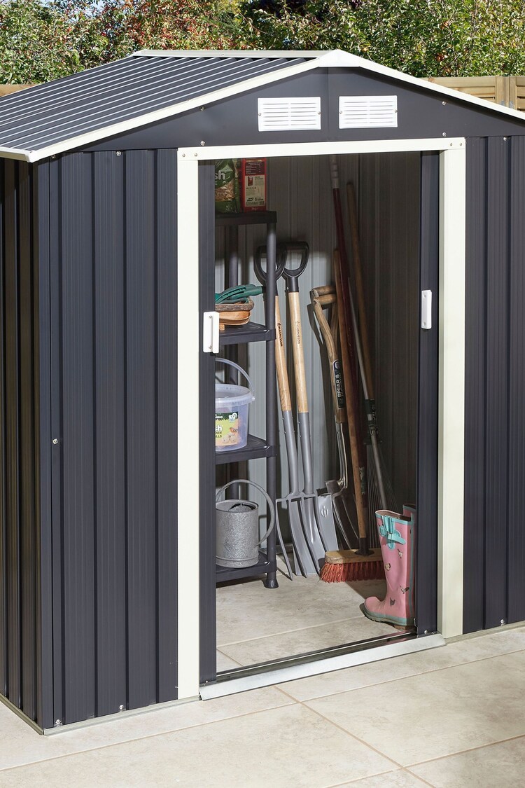 Rowlinson Dark Grey Trentvale 6 x 4ft Metal Garden Apex Shed with Assembly - Image 1 of 1