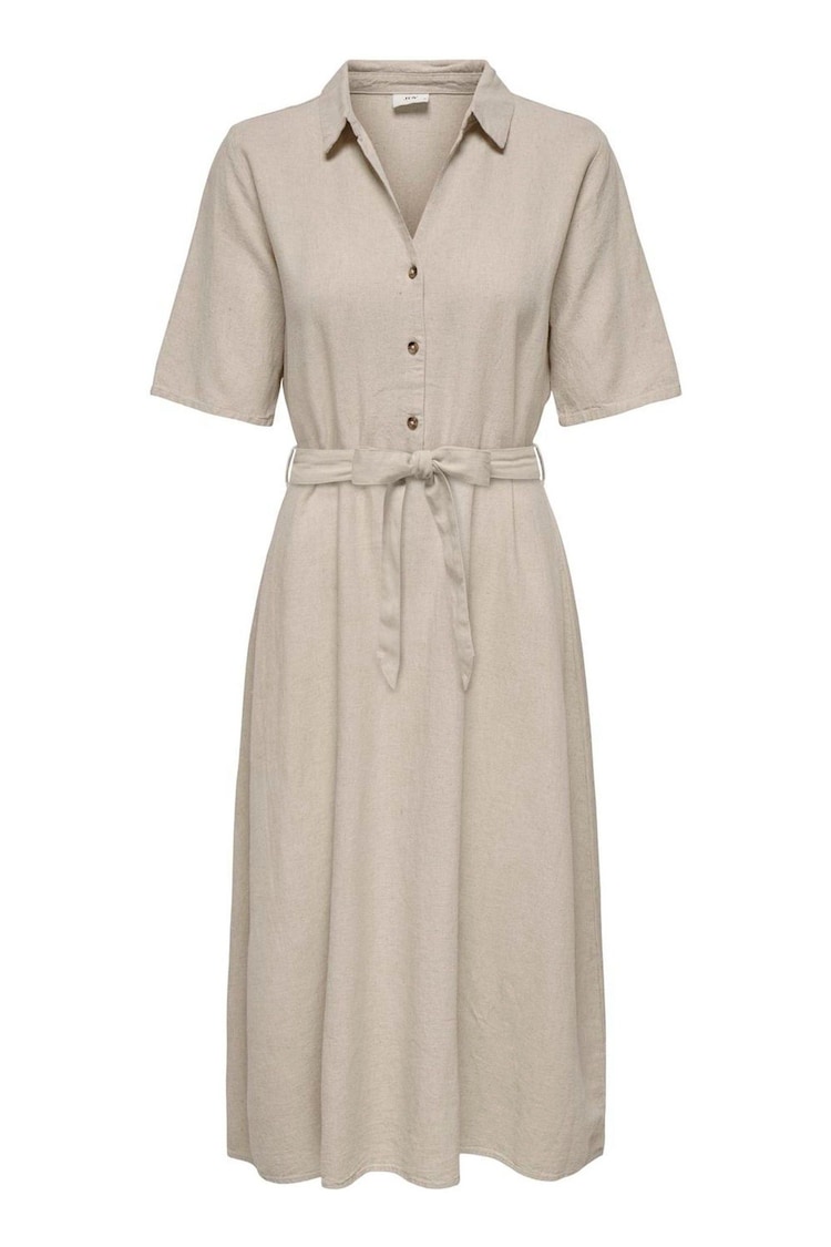 JDY Grey Linen Blend Midi Shirt Dress - Image 1 of 1 JDY Grey Linen Blend Midi Shirt Dress - Image 1 of 1