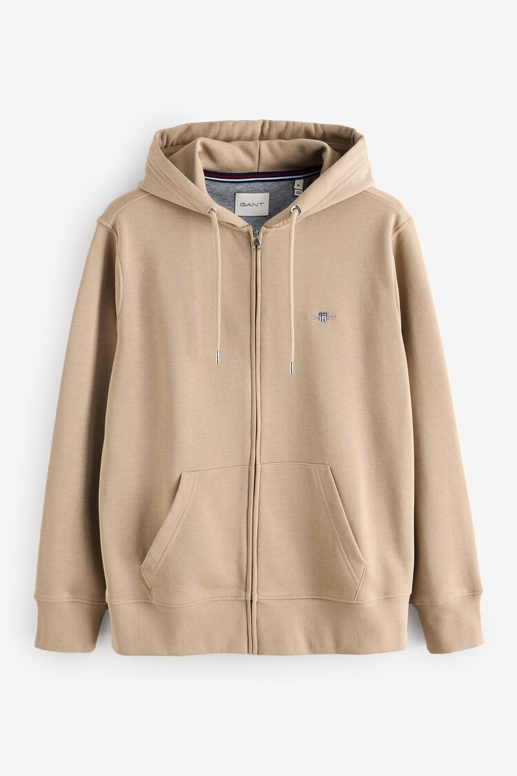 Beige - GANT Regular Fit Shield Zip Up Hoodie - Image 1 of 1