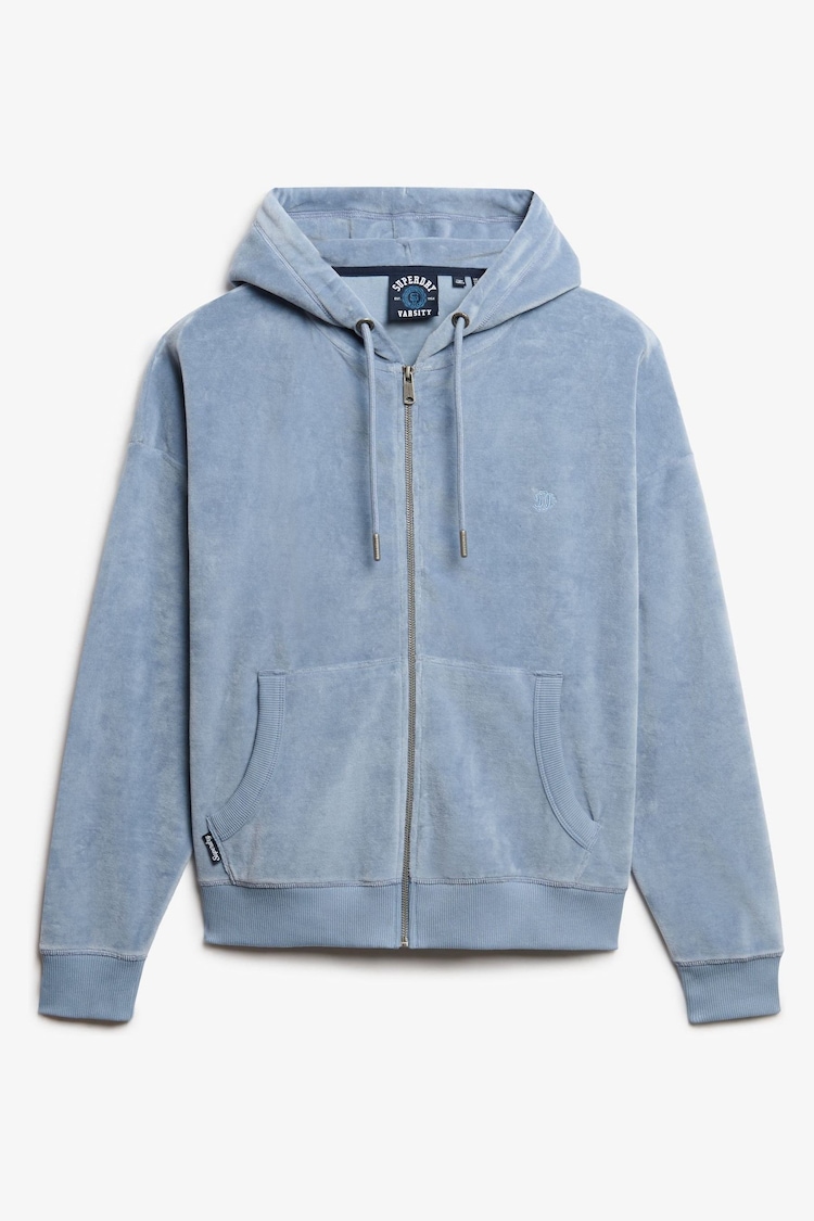 Azul claro - Superdry Velour Zip Hoodie - Imagen 1 de 1
