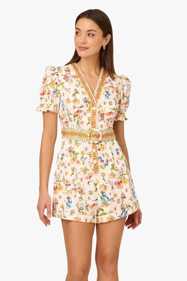 Adrianna by Adrianna Papell Puff Sleeve White Romper - Image 1 of 1