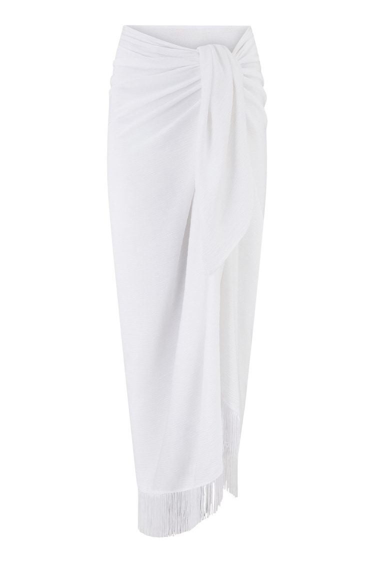 Pour Moi White Fringe Trim Crinkle Woven Multiway Sarong - Image 1 of 1
