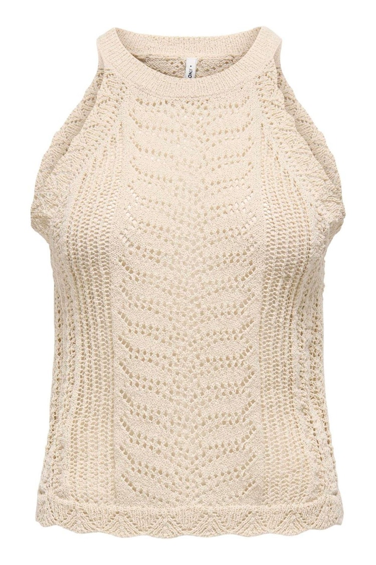 ONLY Cream Halterneck Crochet Vest Top - Image 1 of 1