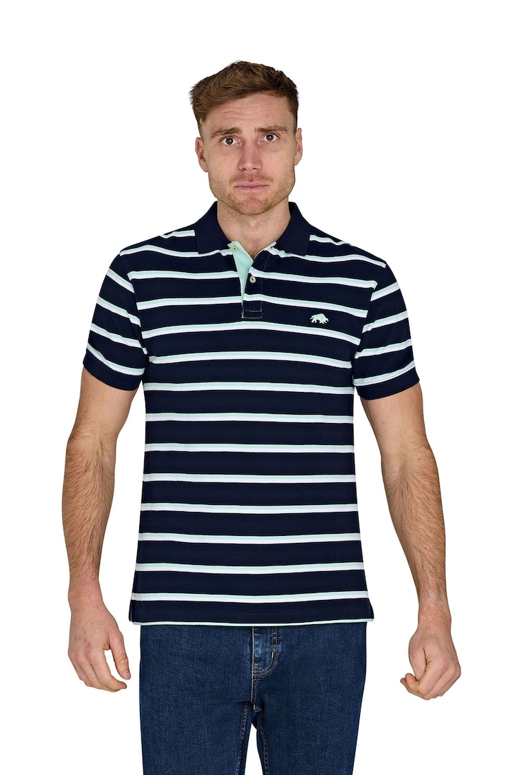Raging Bull Blue 100% Cotton Triple Stripe Pique Polo Shirt - Image 1 of 1