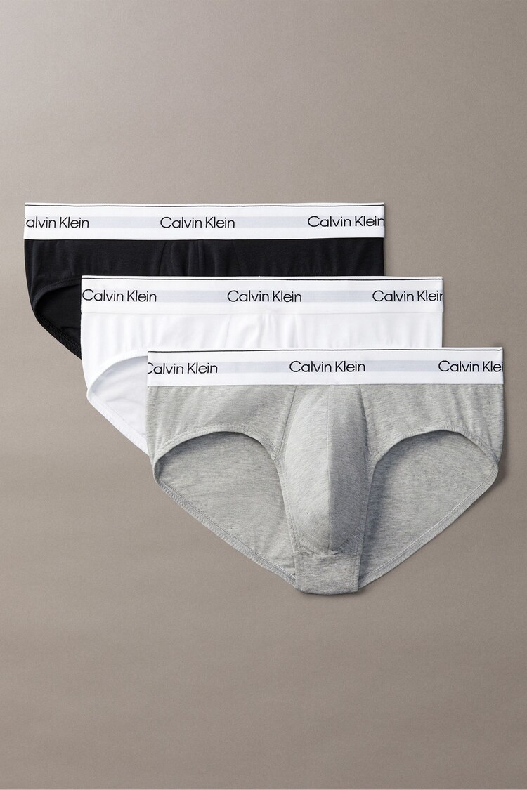 Calvin Klein Black/White/Grey 3 Pack Briefs - Icon Cotton Stretch - Image 1 of 1