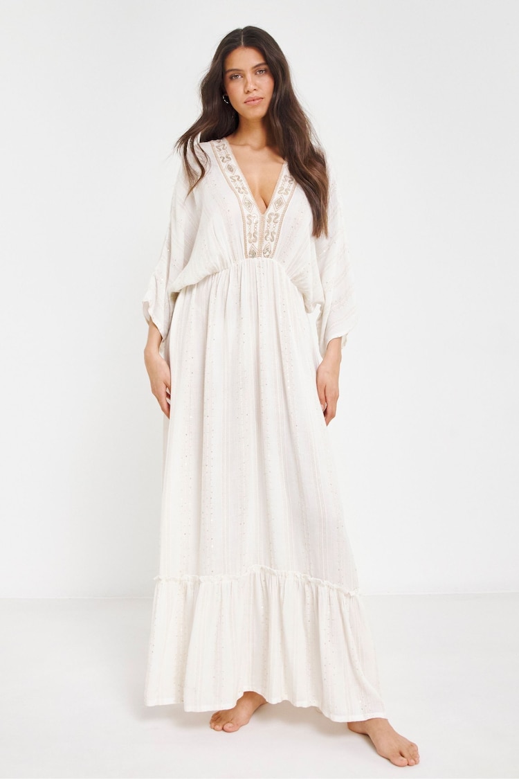 Simply Be Cream Beach to Beach Lurex Maxi Beach Kaftan - Image 1 of 1