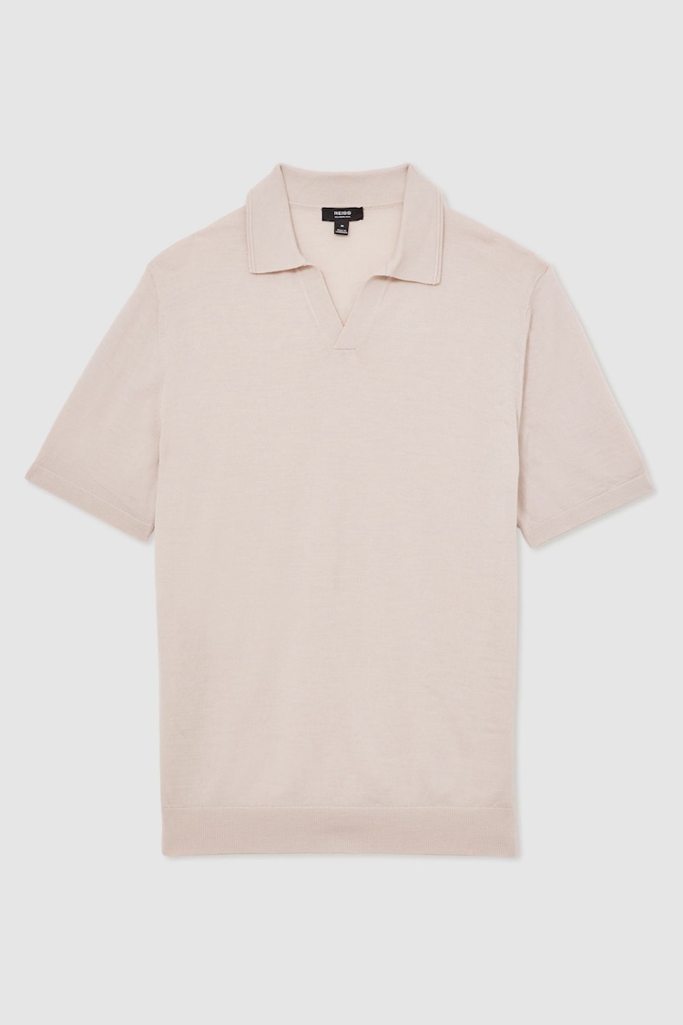 Reiss Beige Duchie Merino Wool Open-Collar Polo Shirt - Image 1 of 1