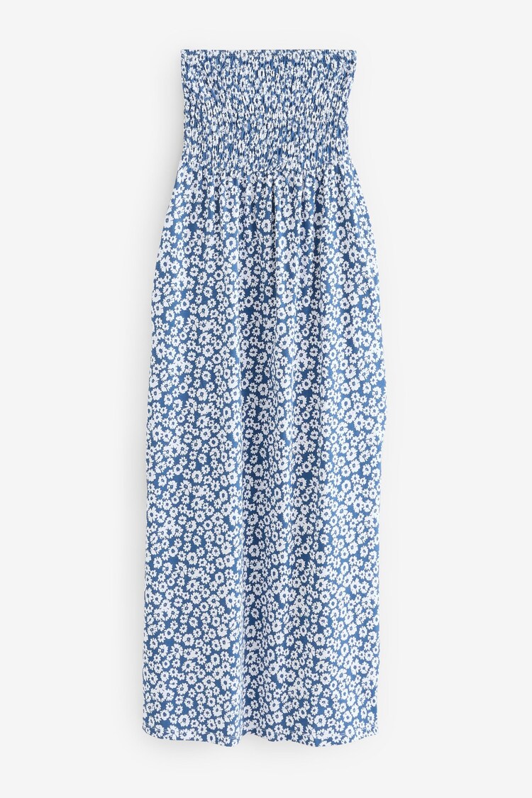 Threadbare Blue Floral 100% Cotton Jersey Bandeau Maxi Dress with Pockets - Image 1 of 1