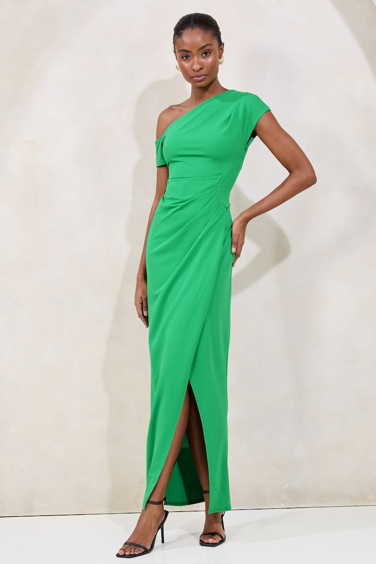 Lipsy Green Off The Shoulder Gathered Waist Maxi Dress - Image 1 of 1