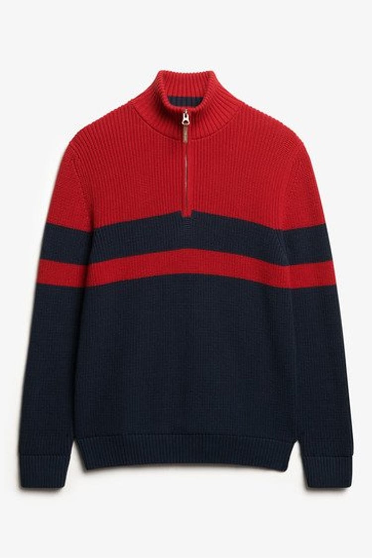 Superdry Blue 100% Cotton Classic Stripe Half-Zip Jumper - Image 1 of 1