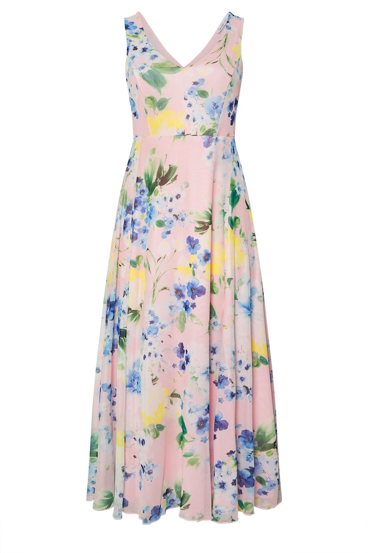 Yours Curve Pink London Floral Mesh Sleeveless Maxi Dress - Image 1 of 1