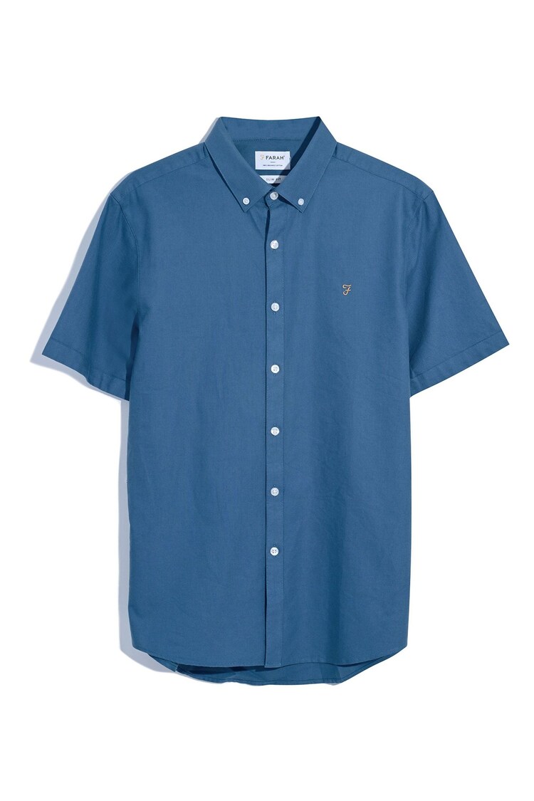 Farah Blue Brewer Short Sleeve 100% Cotton Shirt in Cold Metal - Image 1 of 1