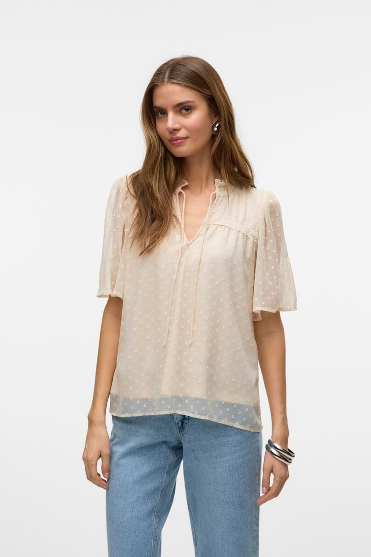 VERO MODA Cream Short Sleeve Dobby Blouse - Image 1 of 1
