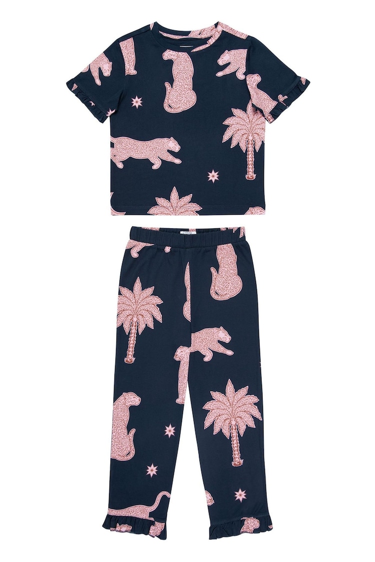 Chelsea Peers Blue Kids Midnight Leopard Long Pyjamas Set - Image 1 of 1