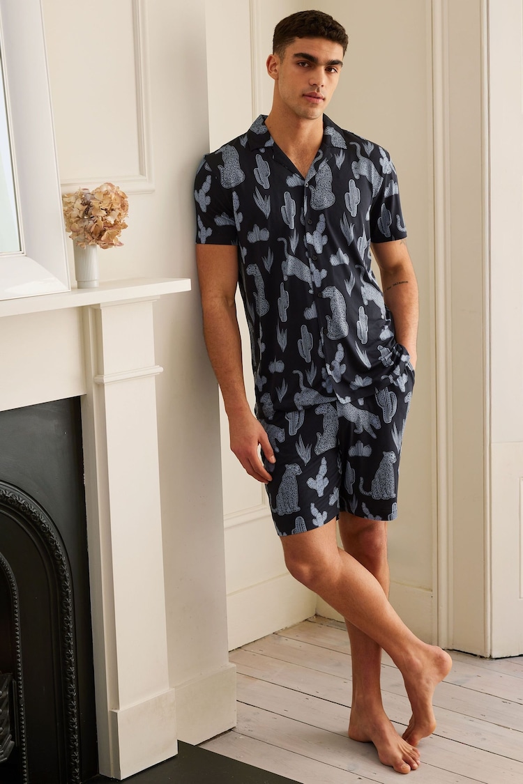 Chelsea Peers Blue Midnight Leopard Short Pyjamas Set - Image 1 of 1