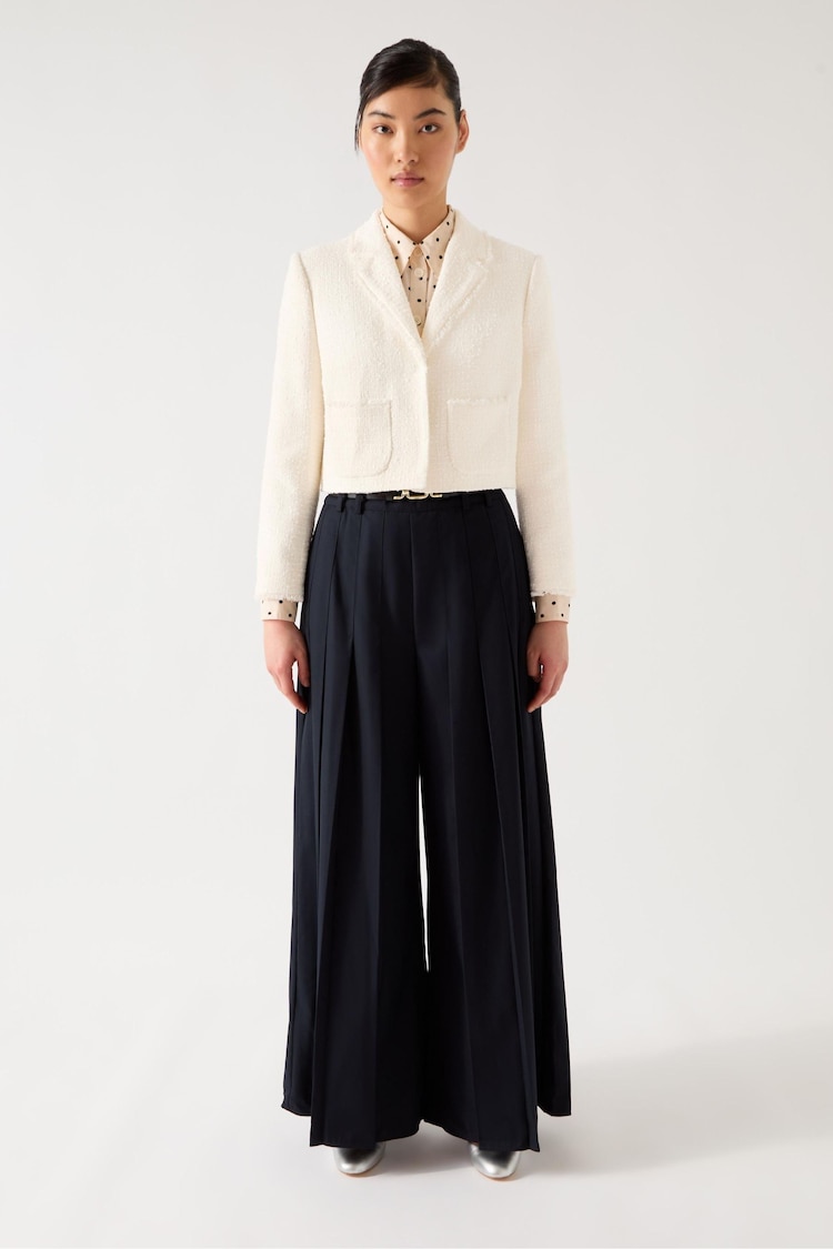 LK Bennett Carla Cotton Blend Cropped Collar And Revere Fray Detail Jacket - Image 1 of 1