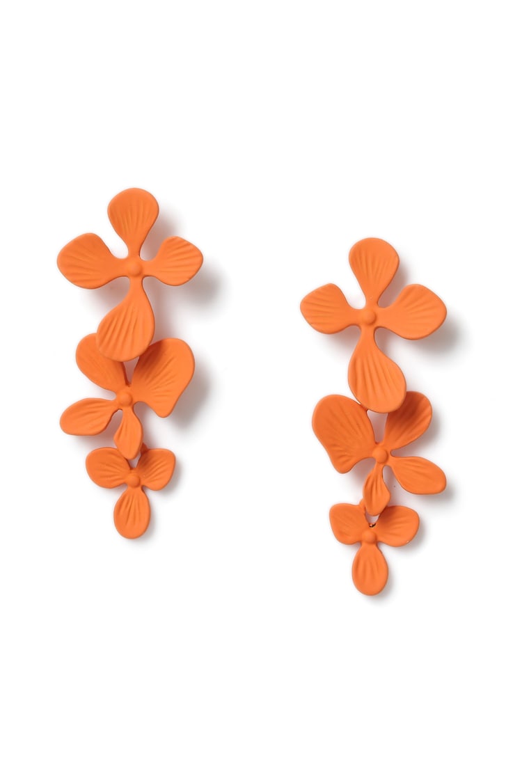 Aela Orange Flower Powdercoat Drop Earrings - Image 1 of 1