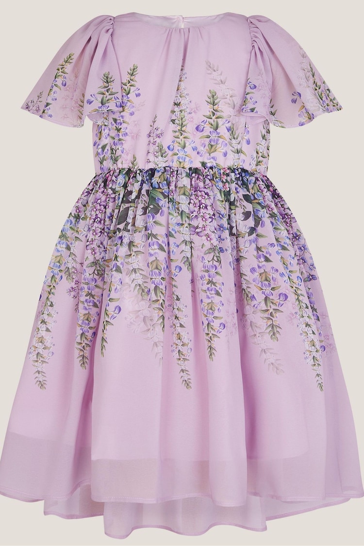 Monsoon Purple Floral Print Flutter Sleeve Dress - Image 1 of 1