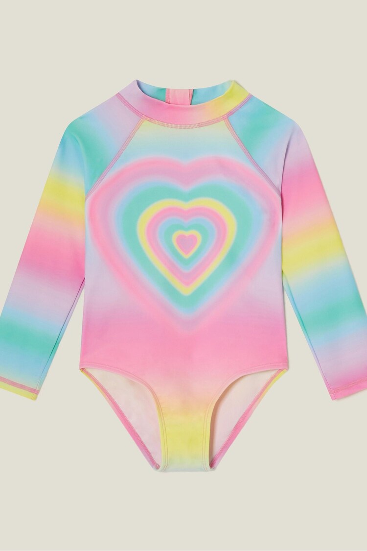 Angels By Accessorize Pink Girls Heart Long Sleeve Swimsuit - Image 1 of 1