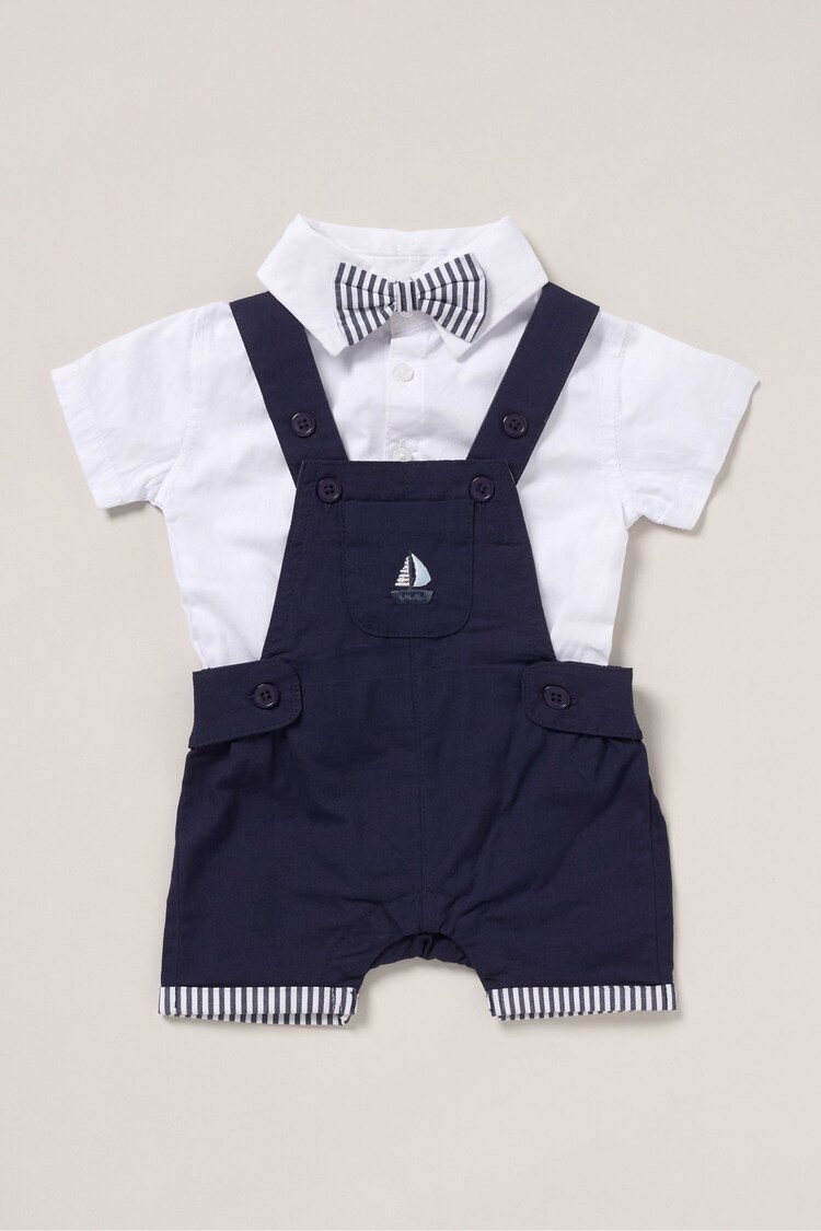 Little Gent Blue 100% Cotton Bodysuit Shirt Dungarees and Bowtie Outfit Set - Image 1 of 1