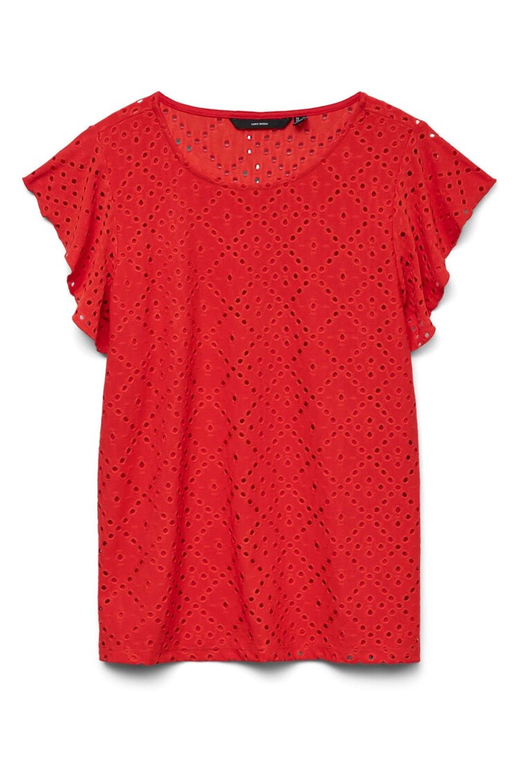 VERO MODA Red Broderie Short Sleeve T-Shirt - Image 1 of 1