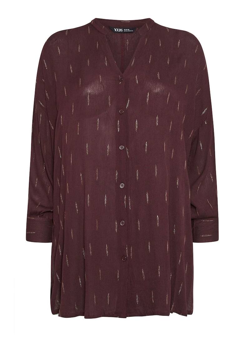 Yours Curve Brown Stand Collar Beach Shirt - Image 1 of 1