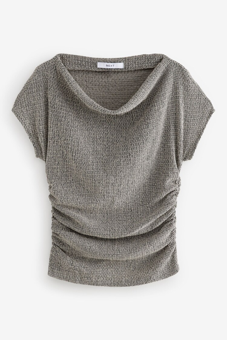 Grau - Top mit Wasserfallausschnitt, Drappierung und Textur - Image 1 of 1