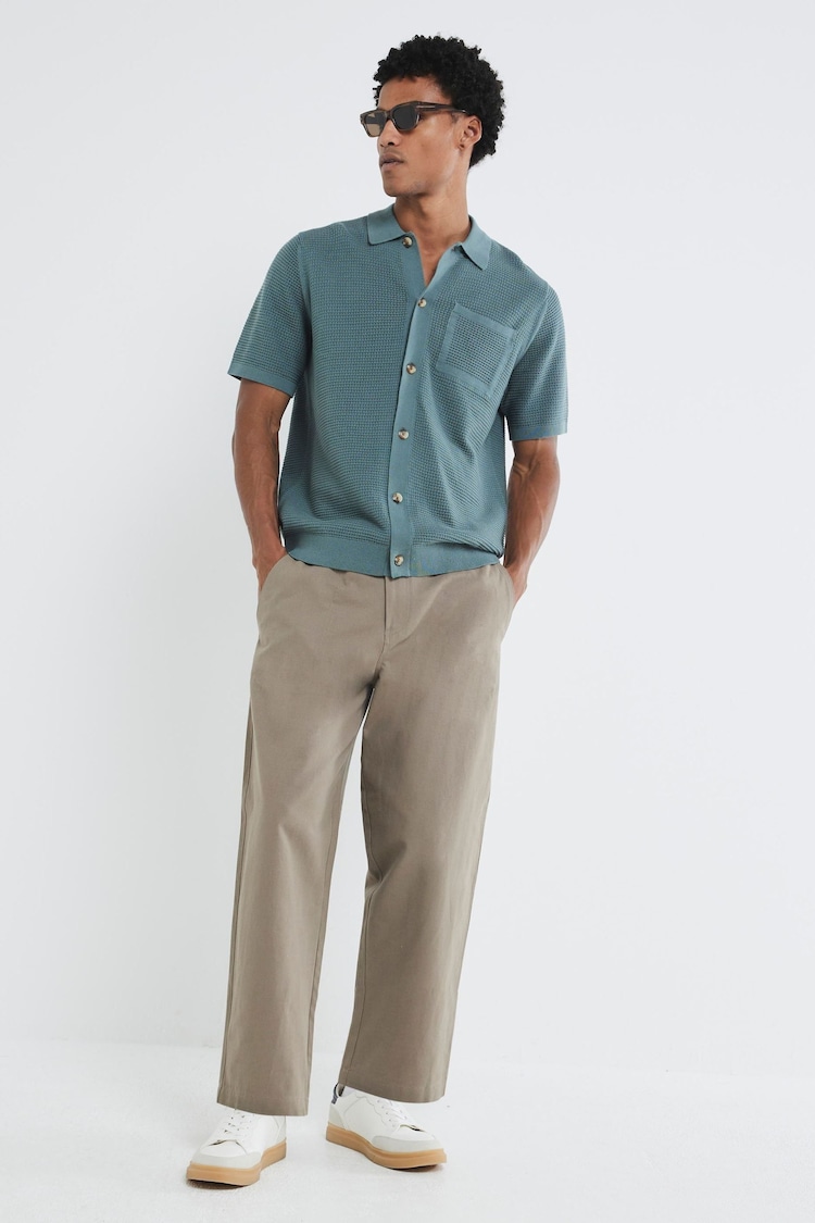 River Island Green Regular Fit Short Sleeve Crochet 100% Cotton Shirt - Image 1 of 1