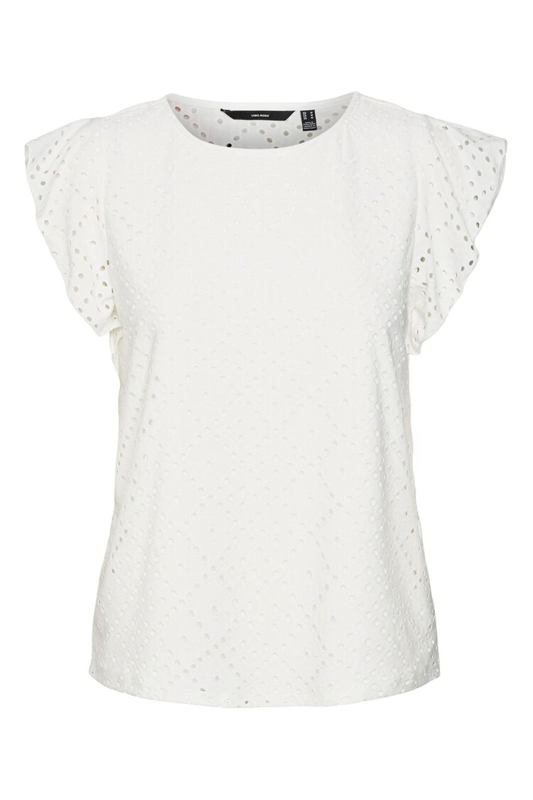 VERO MODA White Broderie Short Sleeve T-Shirt - Image 1 of 1