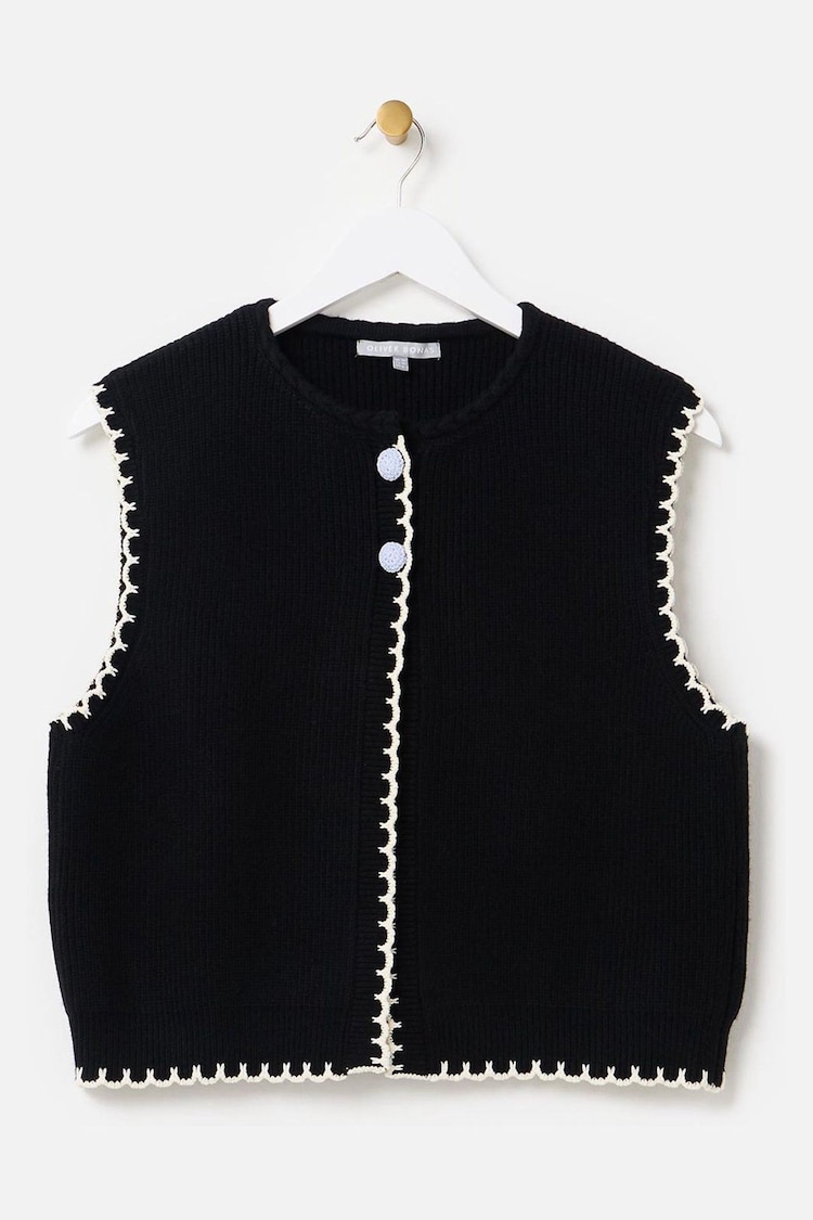 Oliver Bonas Black Blanket Stitch Knitted Waistcoat - Image 1 of 1