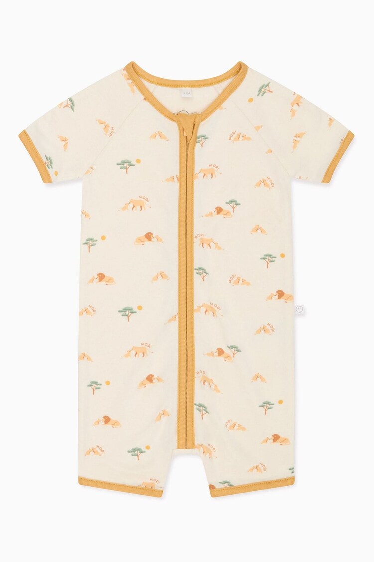 MORI Cream Cotton Blend Zip-Up Romper - Lion - Image 1 of 1