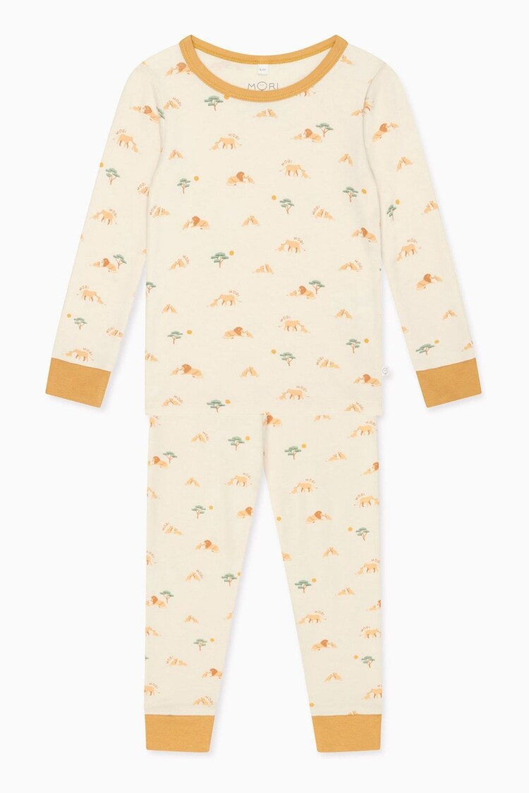 MORI Cream Lion Print Cotton/Viscose Blend 2 Piece Pyjama Set - Image 1 of 1