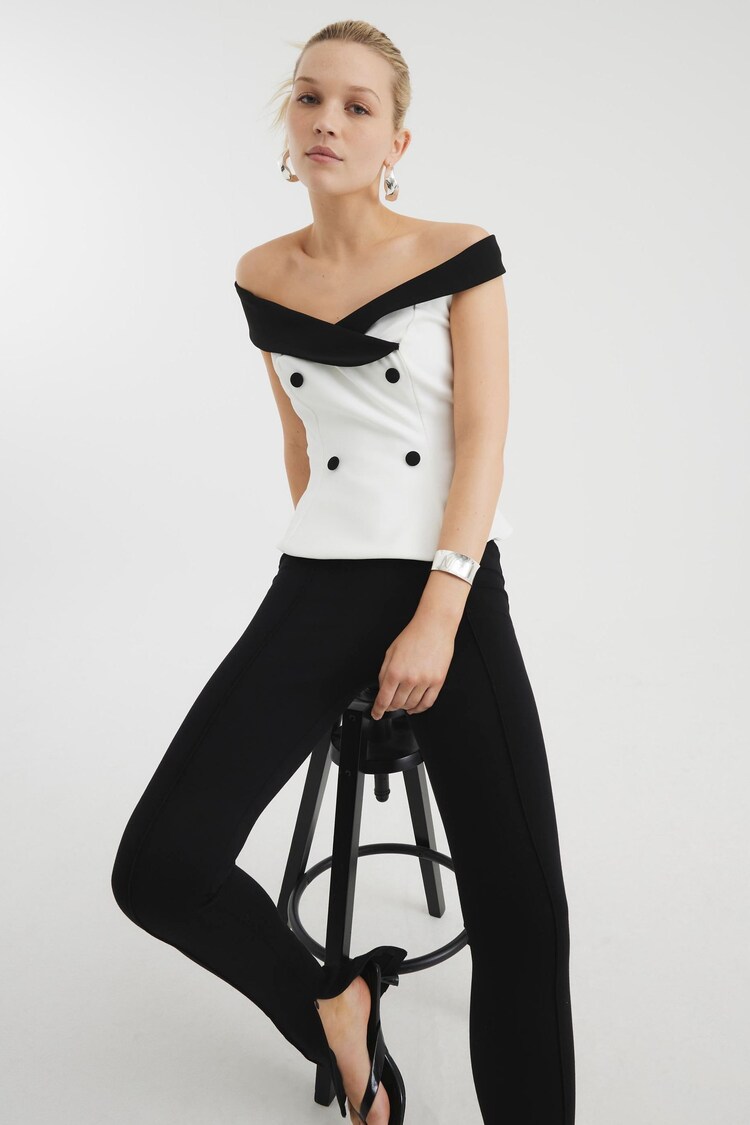 River Island White Double Breasted Bardot Top - Image 1 of 1