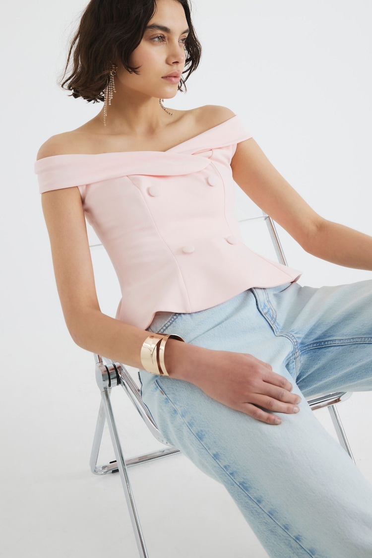 River Island Pink Double Breasted Bardot Top - Image 1 of 1