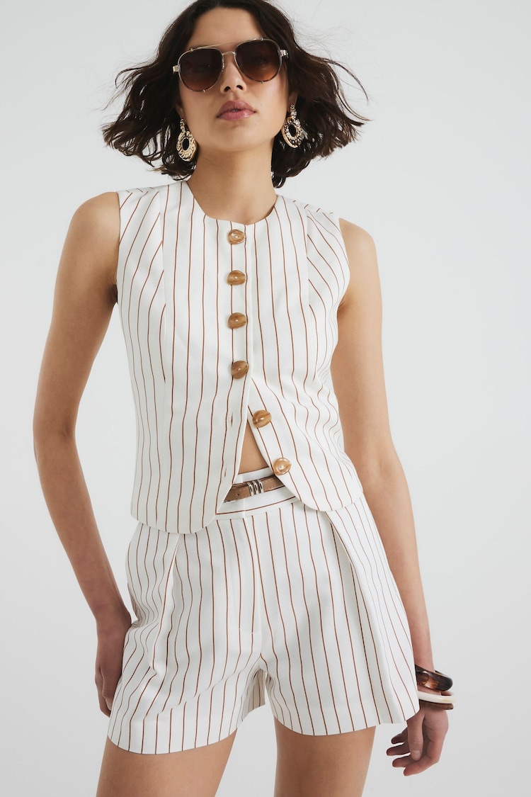 River Island White Chrome Longline Belted Shorts - Image 1 of 1 River Island White Chrome Longline Belted Shorts - Image 1 of 1