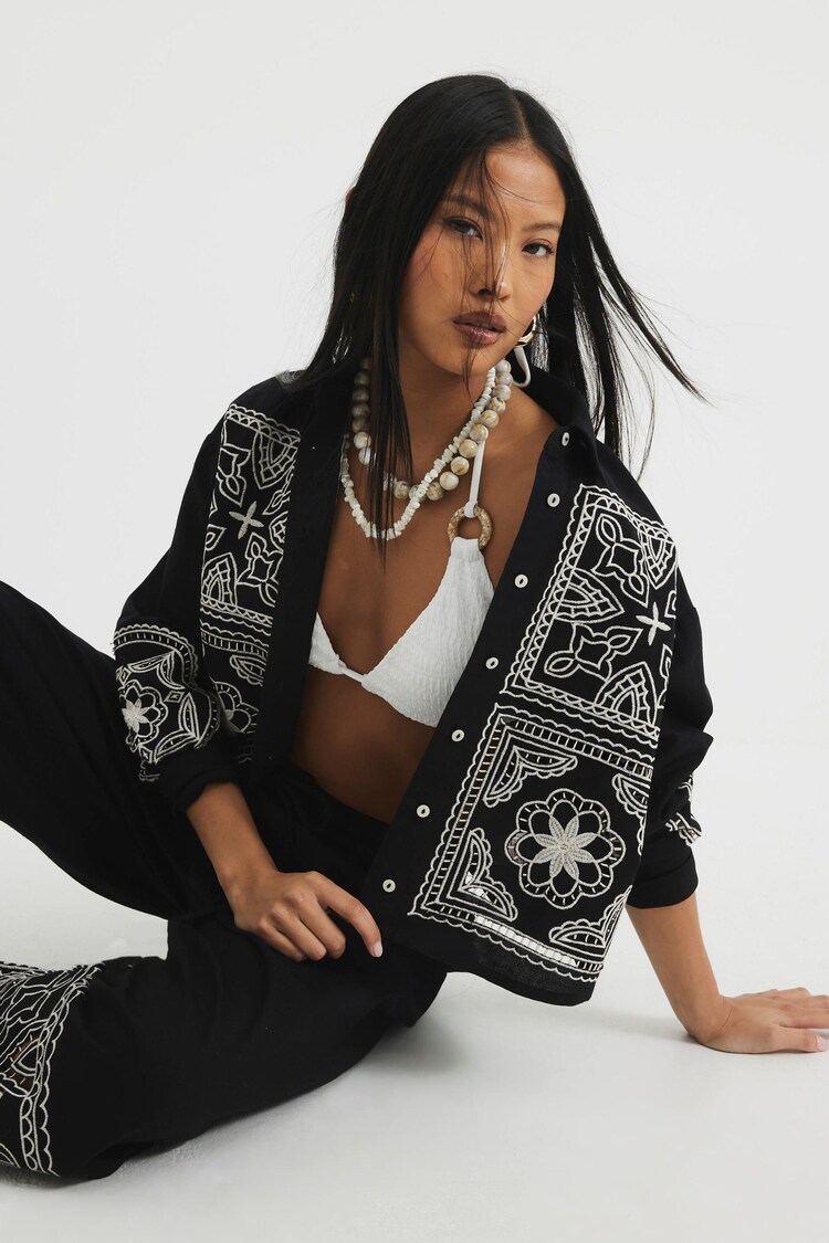 River Island Black Petite Cutwork Linen Shirts - Image 1 of 1