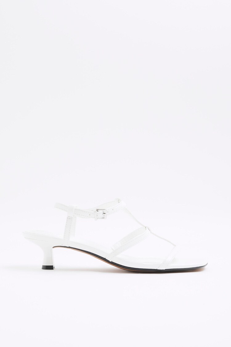 River Island White T-Bar Kitten Heel Sandals - Image 1 of 1
