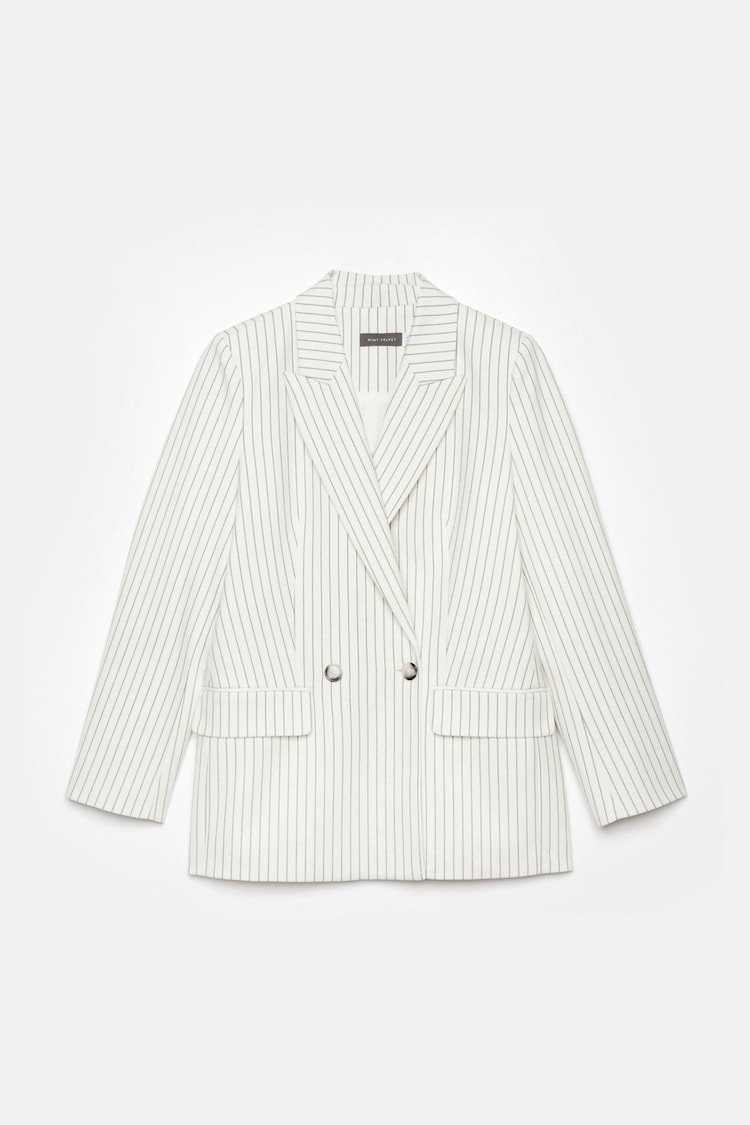 Mint Velvet White Double Breasted Pinstripe Blazer - Image 1 of 1
