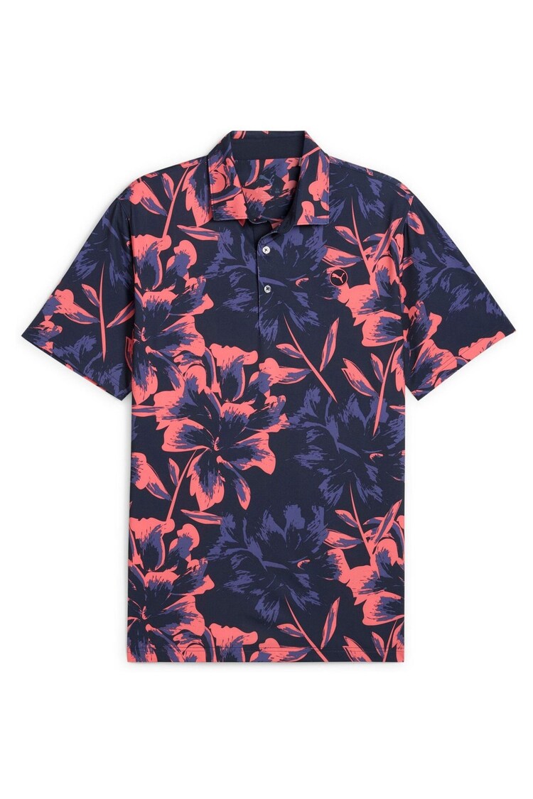 Puma Blue Mens Mattr Broken Flower Print Golf Polo Shirt - Image 1 of 1