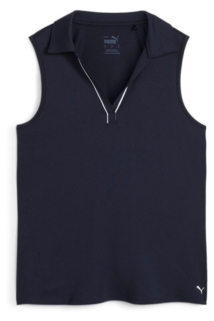 Puma Blue Womens Cloudspun Piped Sleeveless Golf Polo Shirt - Image 1 of 1