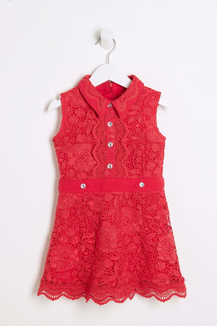 River Island Red Girls Lace Collar Shirt Dress - Image 1 of 1