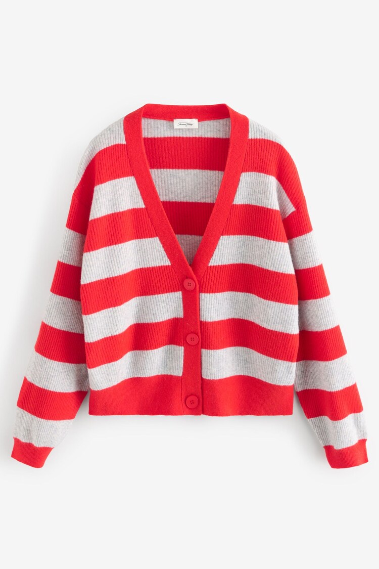 American Vintage Red Raxow Long Sleeve V-Neck Stripe Cardigan - Image 1 of 1